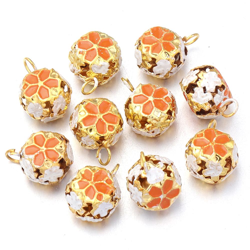 10Pcs/lot 14mm Hollow Enamel Flower Bell Charms Pendants Colorful Jingle Bell For Jewelry Making DIY Bracelet Necklace Keychain
