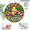 2D Flat 1pc Vintage Easter Bunny Metal Sign, Round Aluminium Door Mount Decor, 8x8 in, Farmhouse Style Wall Art for Home, Room, Street, Shop, Garage