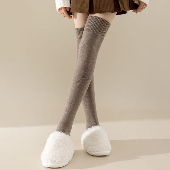 1 пара женских зимних носков Tihick Plush выше колена, противоскользящие, однотонные, теплые