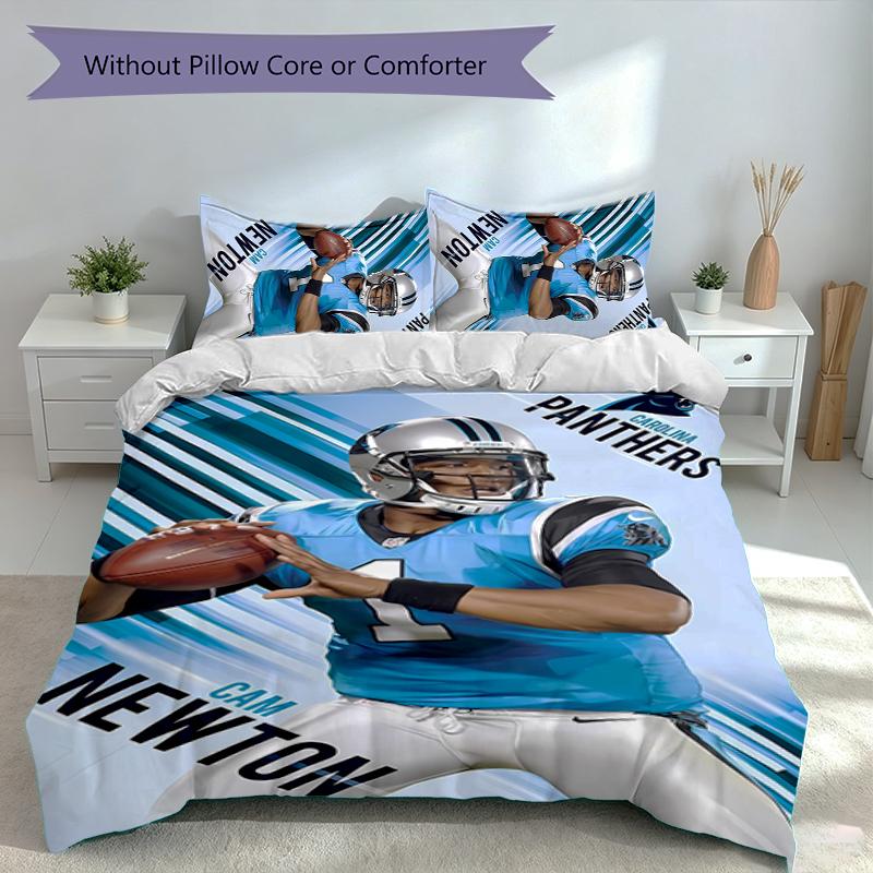 3pcs Carolina Panthers Duvet Cover Set, Includes 1 Duvet Cover and 2 Pillowcases,Skin-Friendly&Comfortable Fabric,Suitable Bedding Sets