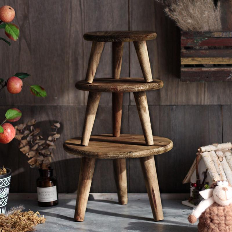 1 шт. Подставка для растений, стол, маленький круглый табурет, современная деревянная скамья, держатель для цветочного горшка в стиле ретро, реквизит для фотосъемки 19x12,5 см/23x16,5 см