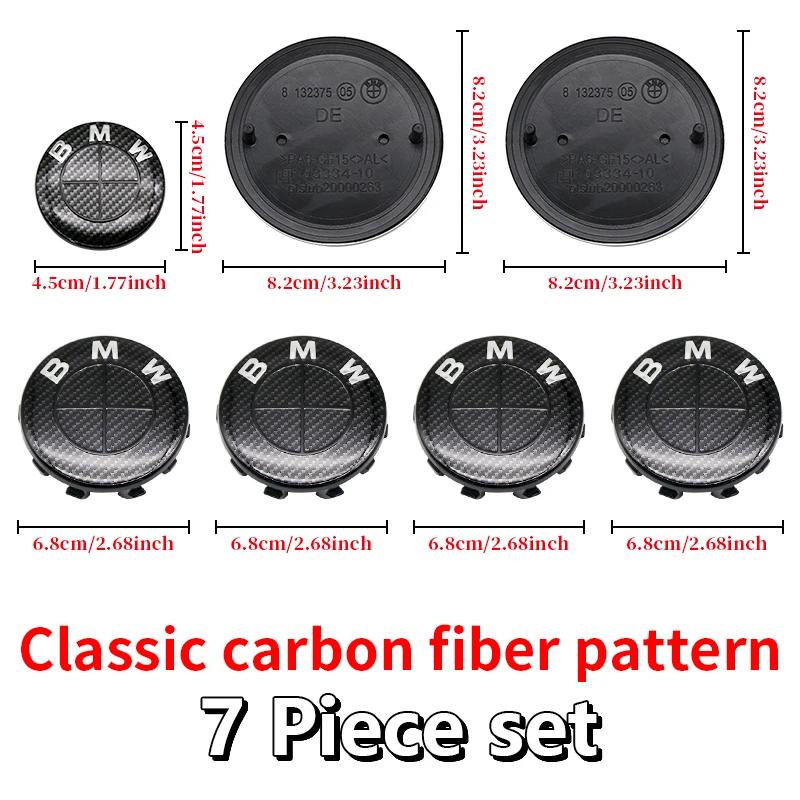 7Pcs Fiber All Black Car Wheel Center Caps Hub Cover Badge Auto Hood Front Rear Trunk Emblem For BMW  E85 E86 E89 G29 F87 G87