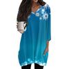 Womens Tops V-neck 3/4 Sleeve Blouses Casual Mid-length Shirts Fashion Christmas Print Tunic Tops With Pockets