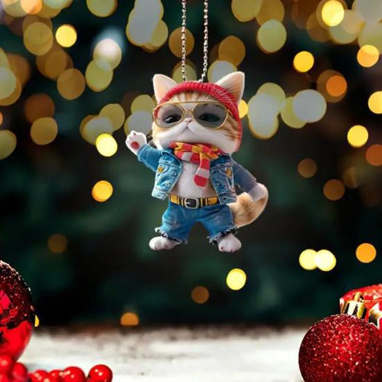 Cat Pendant Car Ornament Hanging Realistic Animal Cat Rearview Mirror Hanging Decor Acrylic Car Charm Party Festival Gift for Car Lovers