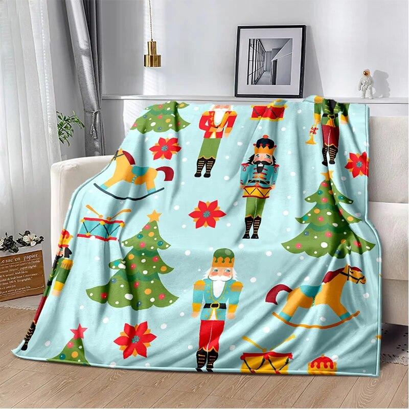 Мягкое плюшевое одеяло с 3D Щелкунчиком, рождественской елкой, фланелевое одеяло, одеяло для гостиной, спальни, кровати, дивана, чехол для пикника, детское одеяло