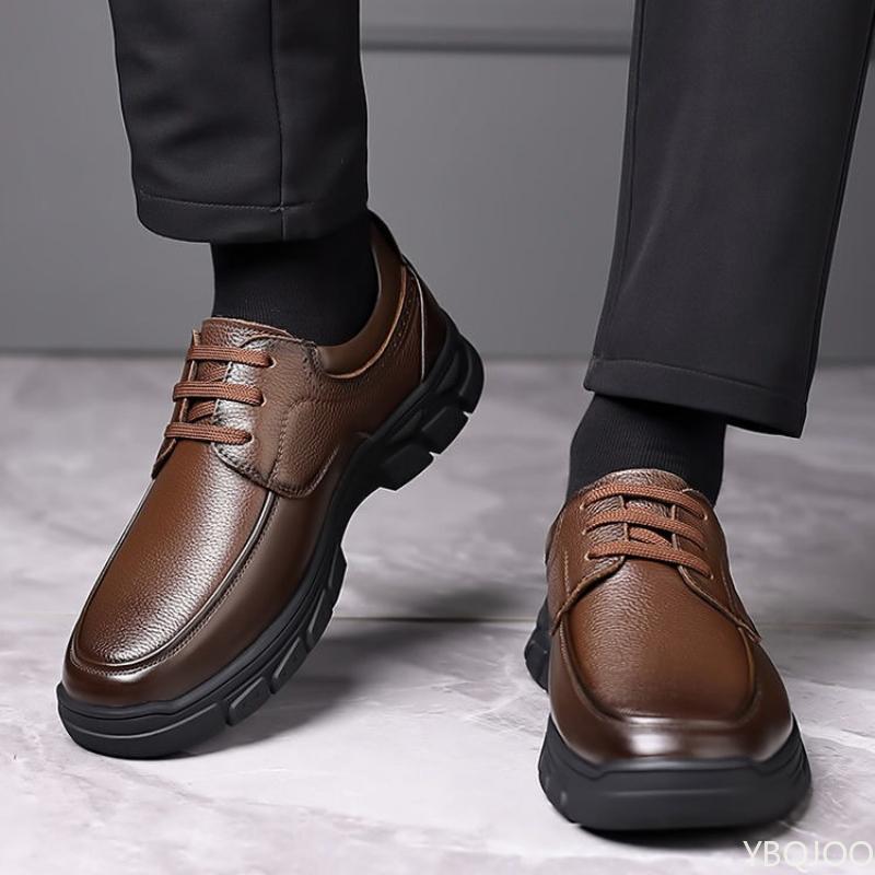 Fashion Men's New Fashionable and Simple Business Leather Shoes Men's Trendy Lace Up Styles Middle-aged Elderly Soft Soled Dad Shoes
