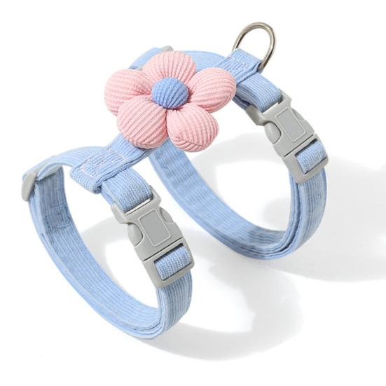 Набор шлейки, поводка и ошейника для кошек для прогулок, регулируемая двухслойная шлейка для питомца с цветочным декором, ошейник-поводок для питомца, защищенный от побега