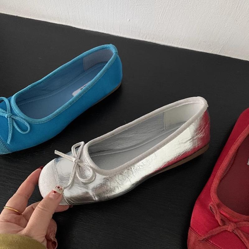 CNMR Элегантные женские балетки с бантом и круглым носком, удобные женские кожаные мокасины, одинарные туфли