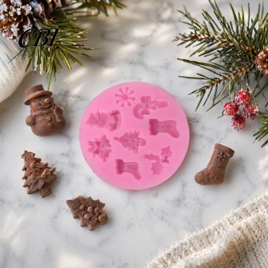 Bell Shaped Mold Christmas Silicone Mold, with 8 Christmas-Themed Shapes, Non-Stick Durable Easy Clean for Chocolates Fondant Soap Multi-scenario