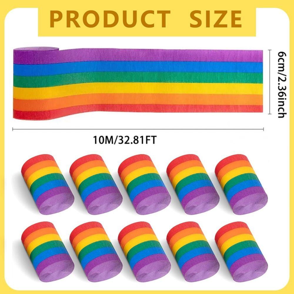 10Rolls Vibrant Colors Rainbow Crepe Paper Colorful Crepe Paper Streamers Party Backdrop