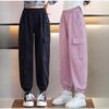 Qizlar uchun kargo shimlar Bolalar uchun kundalik shimlar Trendy Koreys uslubi Manjetli bolalar shimlari