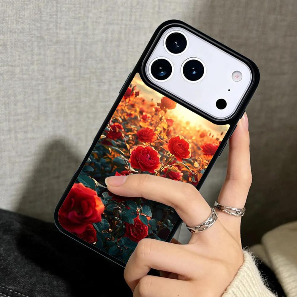 Capa Case for iPhone 17 Air 16 Pro Max 15 Plus 11 13 Mini 14 12 Back Phone Cover Red Roses