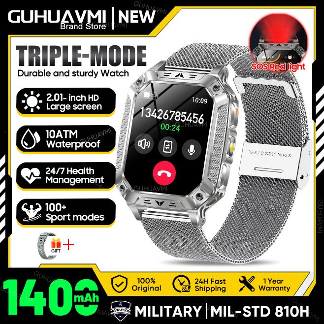 New Military 1400mAh Battery Smart Watch 2.01-inch AMOLED Screen LED Flashlight Waterproof BT Call Sports Smartwatch Men