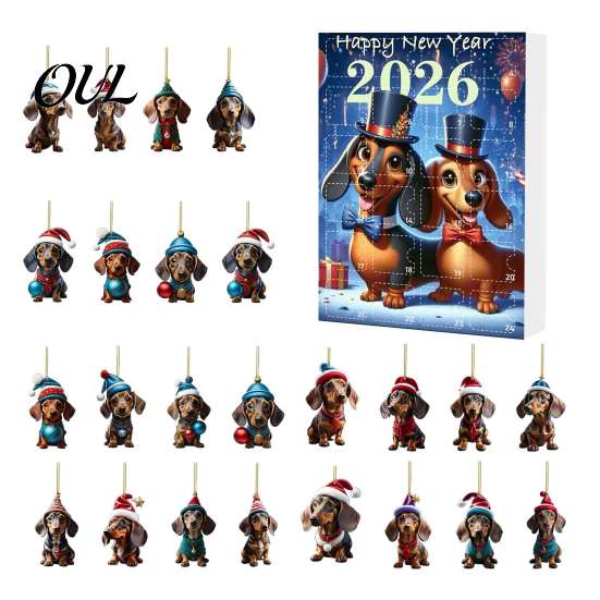 Cute Dachshund Collection Advent Calendars 2026, 24 Days 2D Acrylic Pendant Christmas Gift for Dog Lovers Countdown Calendar, Collectible Ornaments,