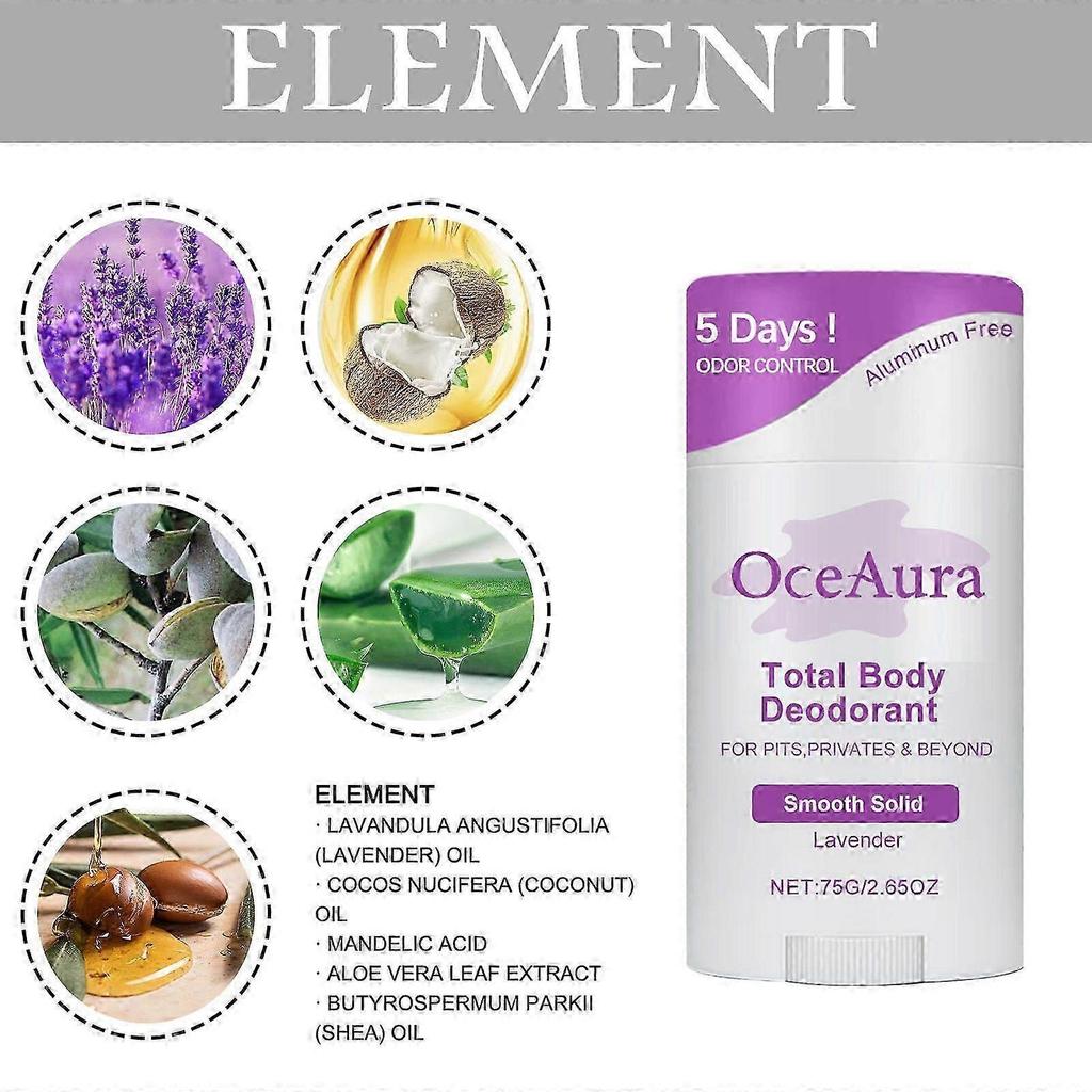 Total Body Deodorant Stick with Lavender & Coconut Oil Long-Lasting Odor Control, Natural pH Balance, Refreshing Antiperspirant for Armpits, Navel &