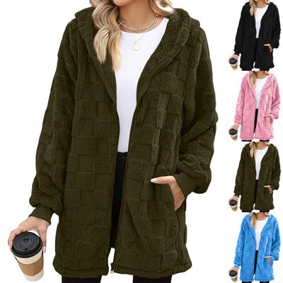 Женский Модный Повседневный Теплый Толстый Клетчатый Плюшевый Кардиган Пальто Миди Длины Элегантный На Пуговицах И Молнии