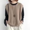 Fashion Knitted Vest Women's Clothes 2024 Autumn Solid Color Loose Round Neck Irregular Pullover Short Vest Outside The Waistcoat Winter