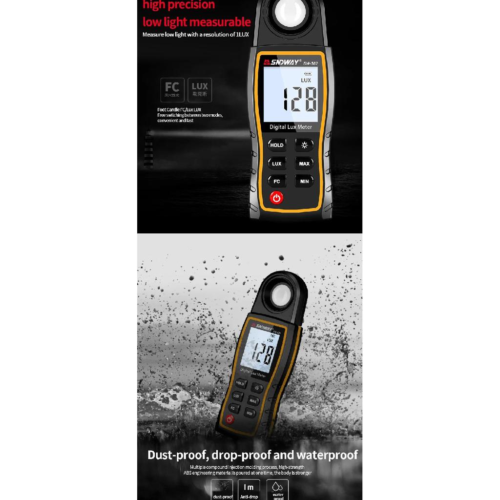 SW582 Digital Light Meter Handheld LCD Lux Tester Illuminance Meter 0-199999 Lux/Fc Pocket Photometer for Plant Growth Analysis