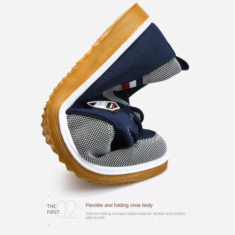 Модные мужские туфли из ткани Летние рабочие туфли для папы Удобные туфли на шнуровке Кроссовки для мужчин среднего возраста на плоской подошве Грязеотталкивающая обувь