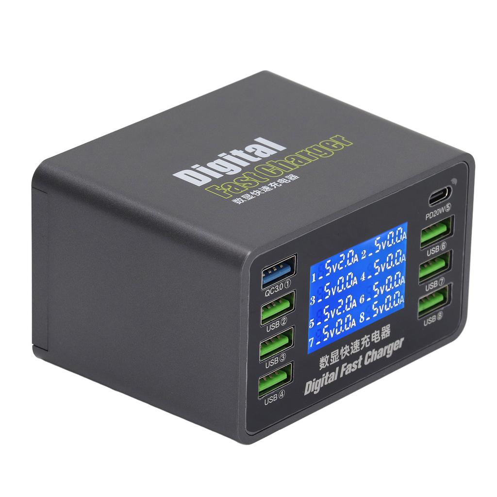 Цифровое зарядное устройство USB 50 Вт, 8 портов QC3.0 PD, быстрая зарядка, несколько зарядных станций USB 100?Вилка 240 В, США