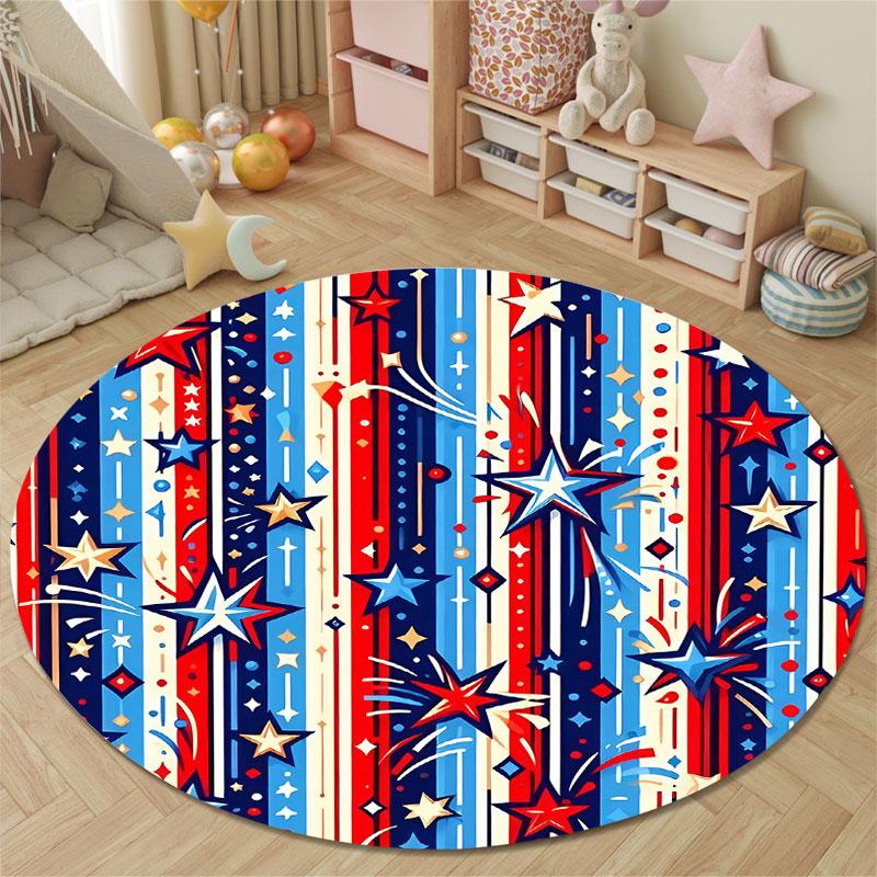 Bohemian Round Abstract Multicolor Carpet, Non-Slip Floor Mat for Entryway