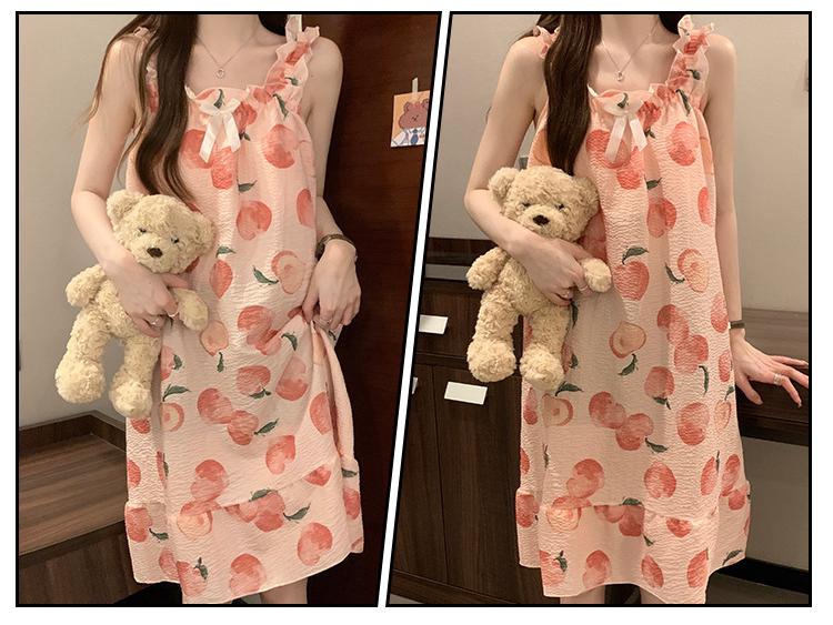 Женская летняя ночная рубашка из хлопка с пузырьками и подтяжками на груди — легкая, стильная домашняя одежда для дома и улицы