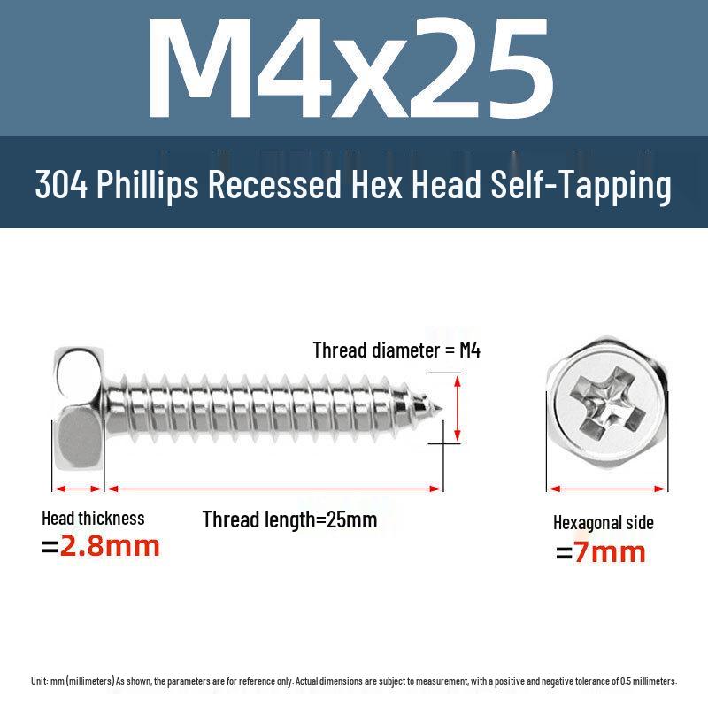 Yigu 304 Stainless Steel Phillips Recessed Hex and Slotted Self-Tapping Screws for Wood, M3-M8