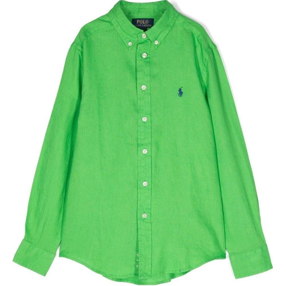 Рубашка Polo Ralph Lauren Ss22, однотонная, с вышитым логотипом в виде пони, однобортная, с длинным рукавом, для детей, детские рубашки 323865270-009