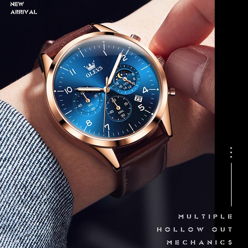 OLEVS Брендовые кварцевые часы, многофункциональные деловые водонепроницаемые мужские часы, мужские часы