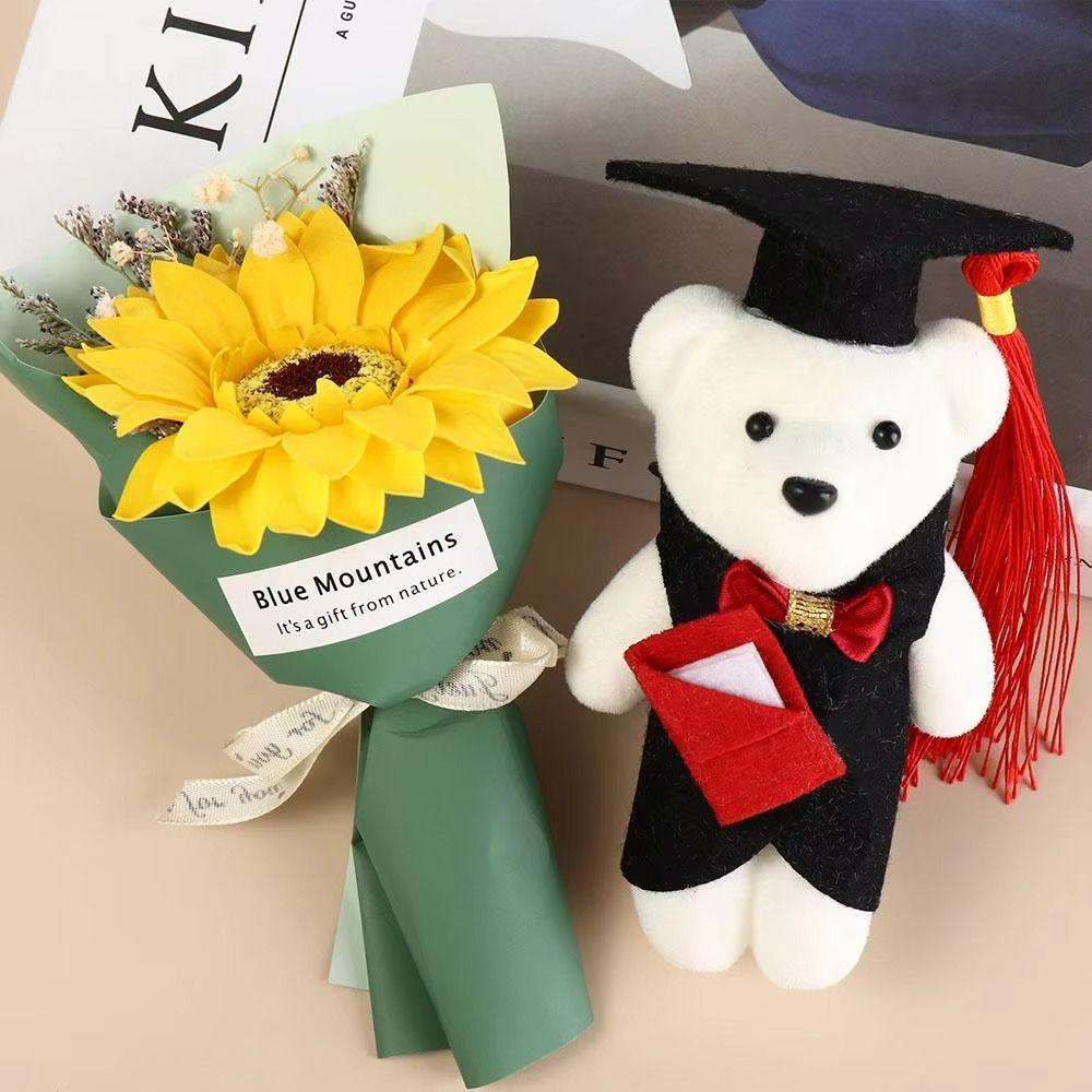 10 pcs/set Celebrate Party Mini Bear Flower Bouquet Bachelor Bear Plush Toy  Happy Graduation