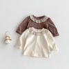 2025 Korean Style Floral Lace Peter Pan Collar Long Sleeve Baby Girls' Top