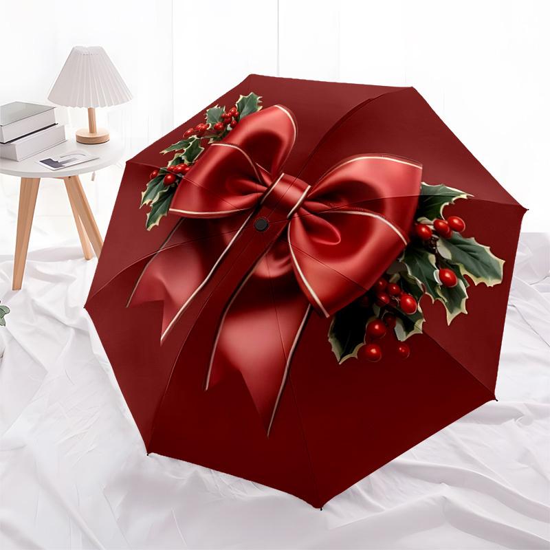 1pc Christmas Bow Automatic Opening/Closing Folding Umbrella with 8 Ribs,Portable Sunshade Umbrella Birthday and Holiday gifts yy251231101
