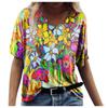 Summer Casual T Shirt With Floral Print And V Neck For Women