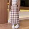 Woolen Skirt Autumn and Winter Retro New Style for Women with High Waist Slimming A-line Plaid Hip-pack Skirt