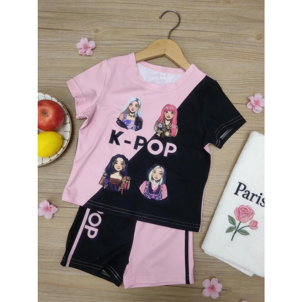 Розово-черный K-POP набор: Модный образ в стиле айдол для девочки