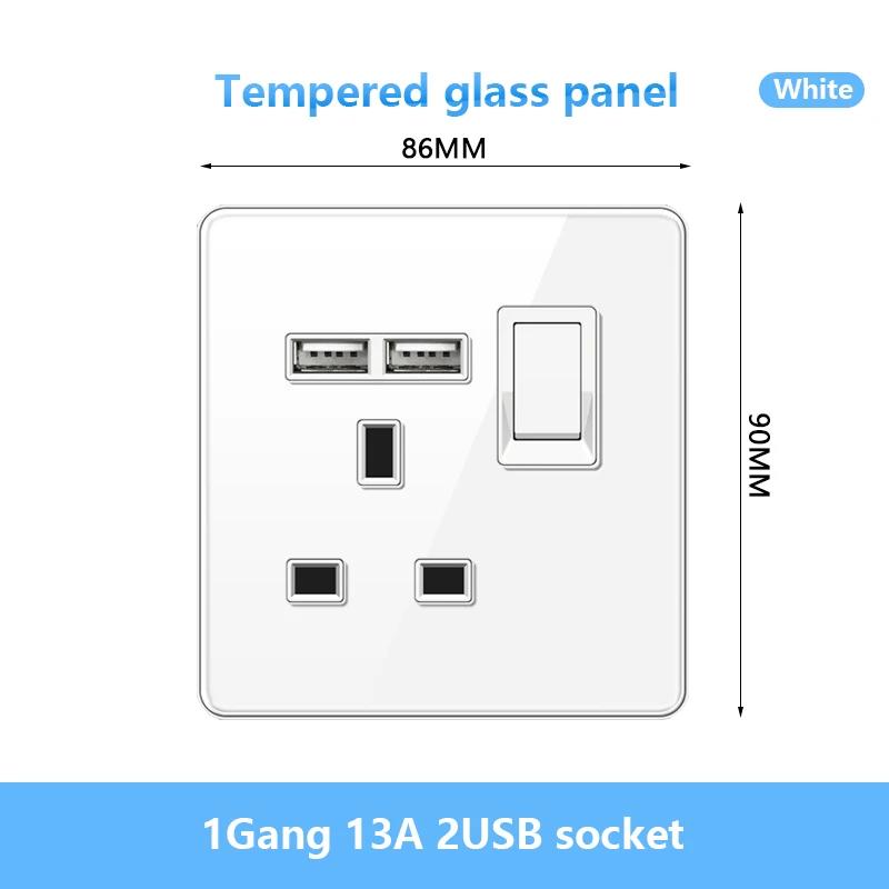 Универсальная настенная розетка Type-C мощностью 18 Вт с портами USB, быстрая зарядка, панель из закаленного стекла, розетка питания, стандарт Великобритании, двойная зарядная розетка USB