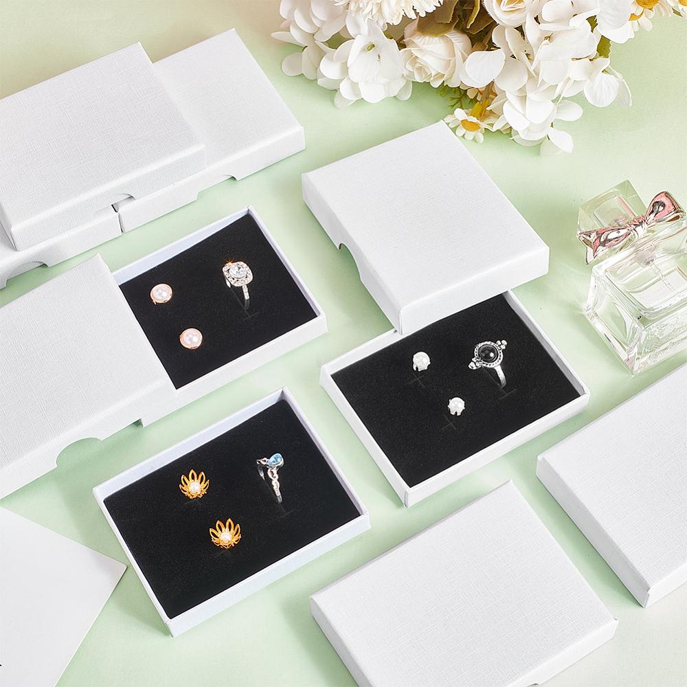 12pcs Rectangle Cardboard Paper Jewelry Set Boxes Jewelry Case for Earrings Rings Necklaces Storage White 9x7x1.6cm