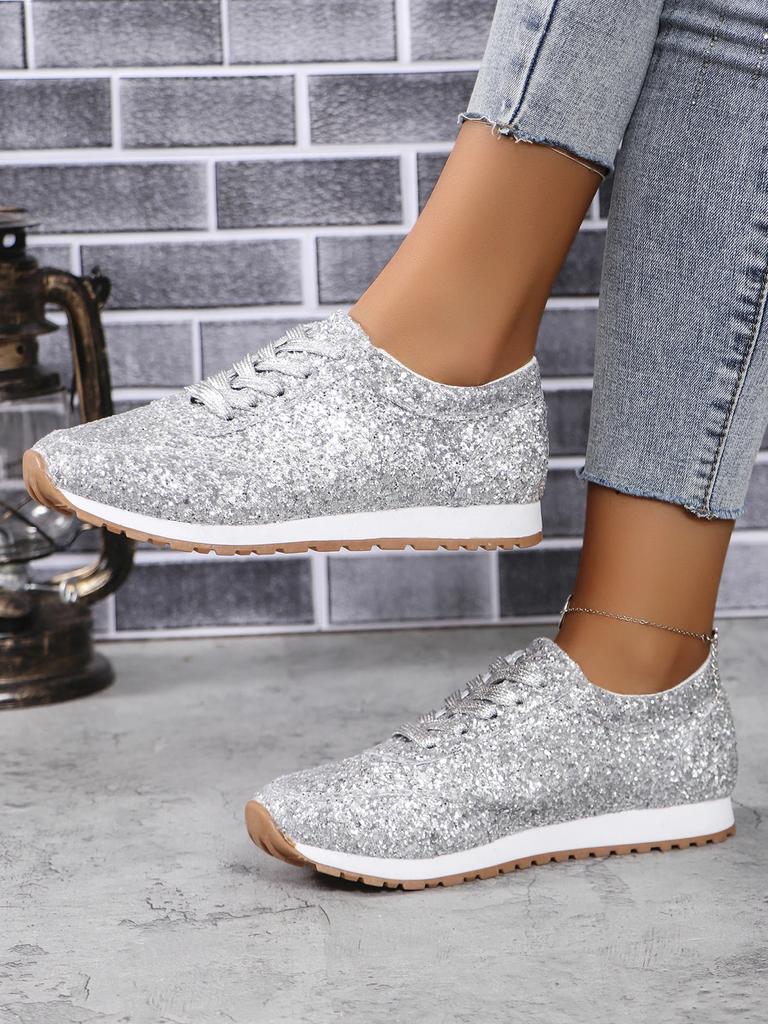 Женская весенняя новая модная обувь с блестками и круглым носком из вулканизированной стали, удобная нескользящая спортивная женская обувь