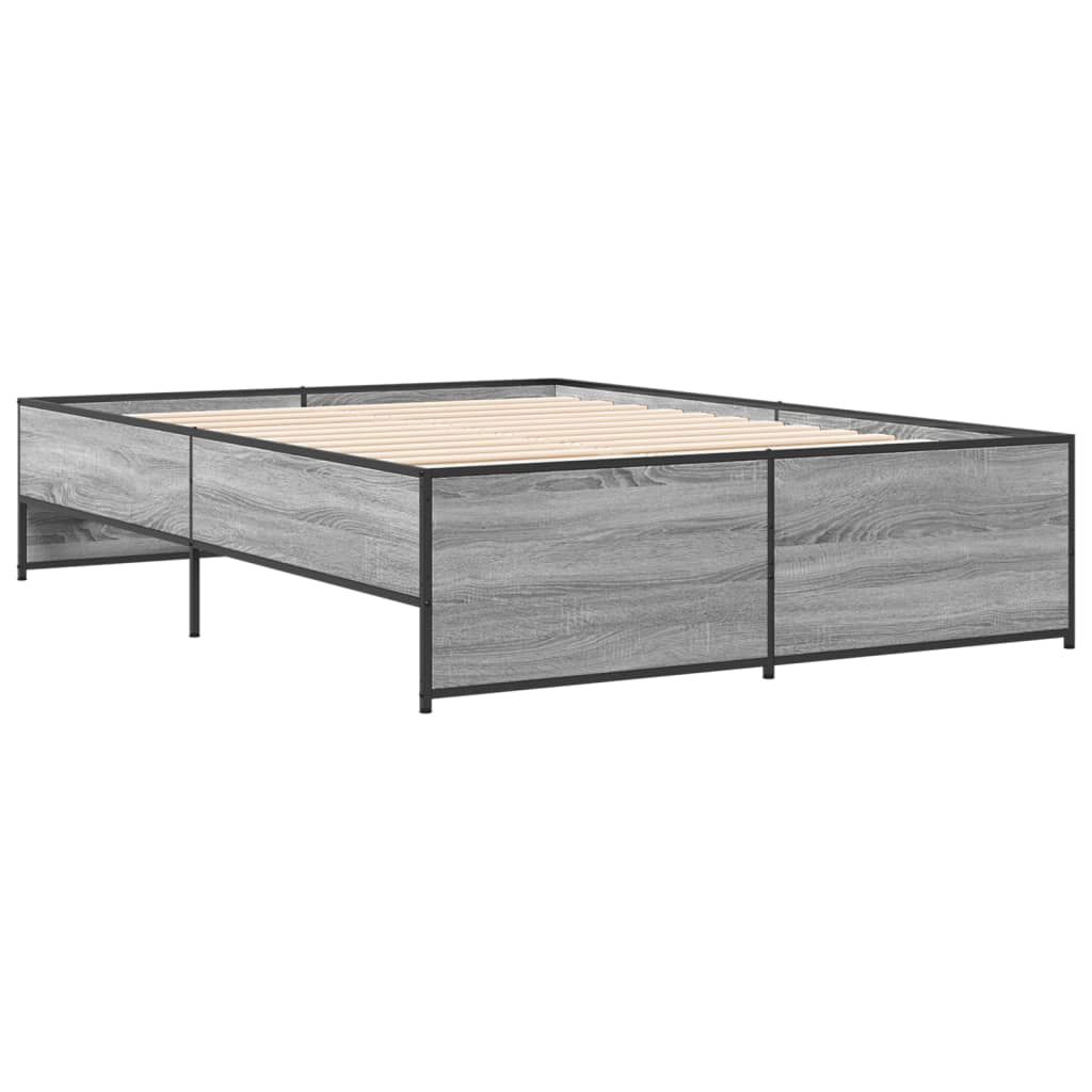Bed Frame Gray Sonoma 135x190 cm Particleboard and Metal