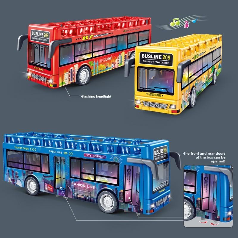 Bus Plastic Sightseeing With Sound And Light Functions Children Inertia Toy