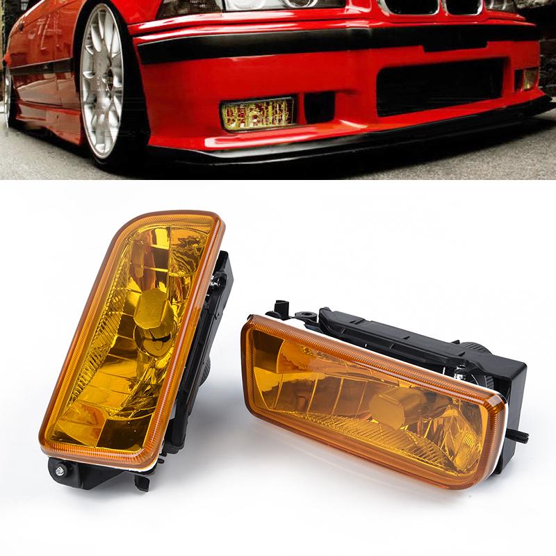 Для BMW 3 серии E36 M3 1992-1998 гг. Хромированные противотуманные фары Заменяемые лампы Желтый рассеиватель