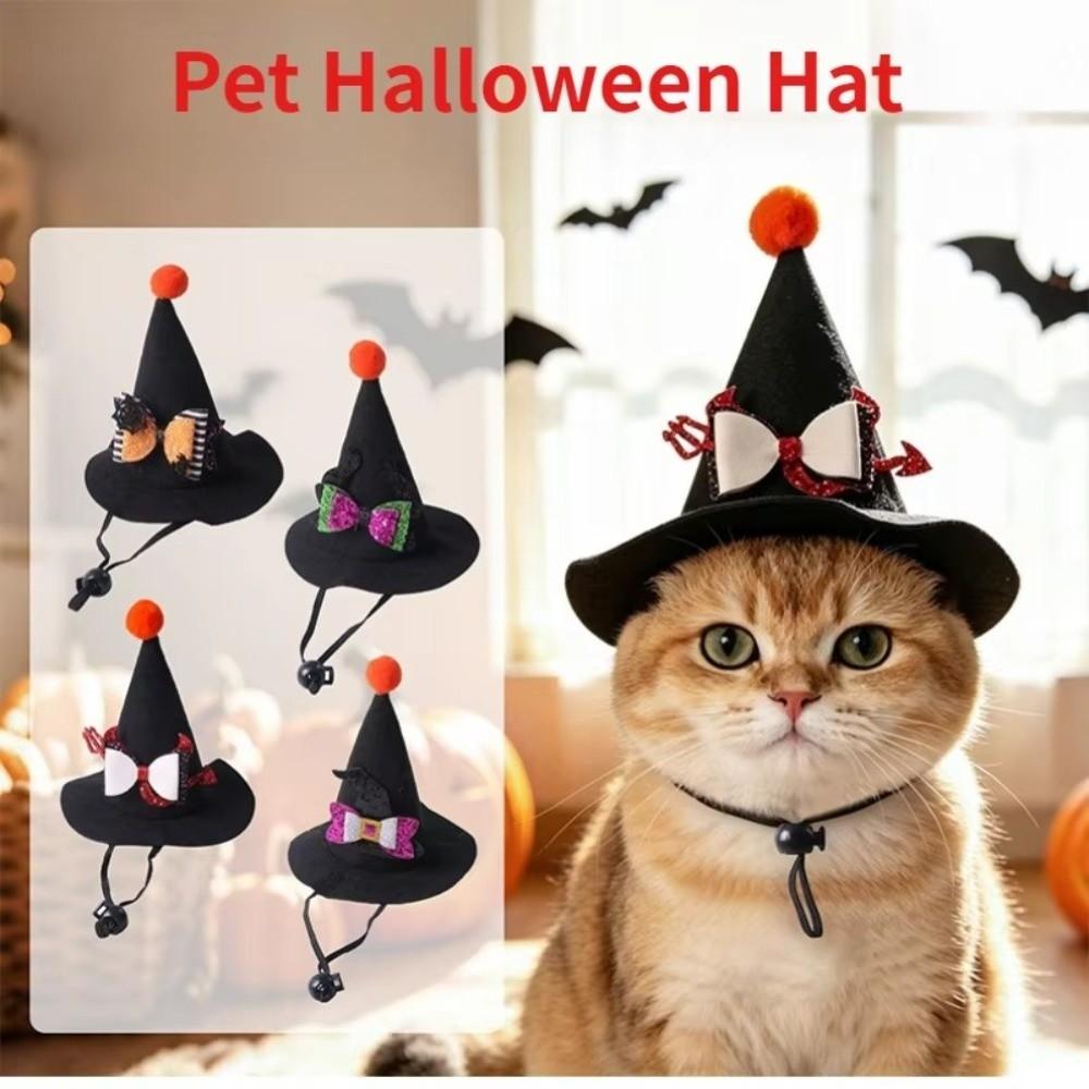 Adjustable Strap Pet Halloween Witch Hat Curved Top Dog Halloween Party Hat Holiday Decoration