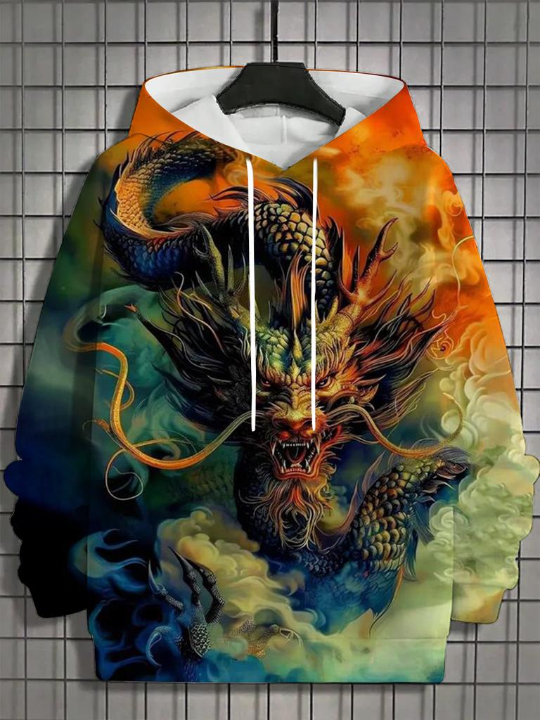 Men's Hoodie 3d Print Animal Tops Tiger Lion Graphics Long Sleeve Hoodie Autumn Fashion Dragon Men's Top Oversized Streetwear