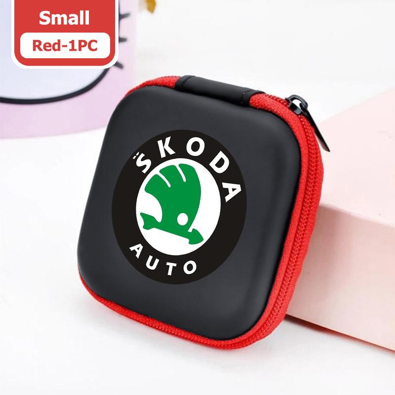 AAABR1 For Skoda Portable Mini Car Earphone Data Cable Charger Storage Bag Accessories Kodiaq Fabia Kamiq Karoq Octavia 2 3 Rapid Scala