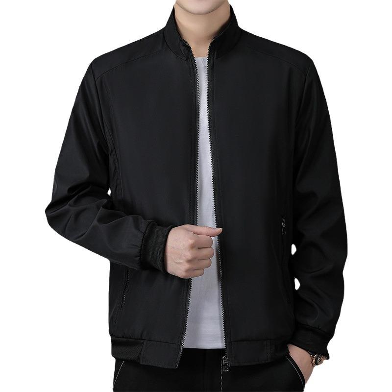 Весенние и осенние новые куртки, средние и старые куртки, куртки со стоячим воротником, однотонные куртки для пап, легкие деловые мужские куртки