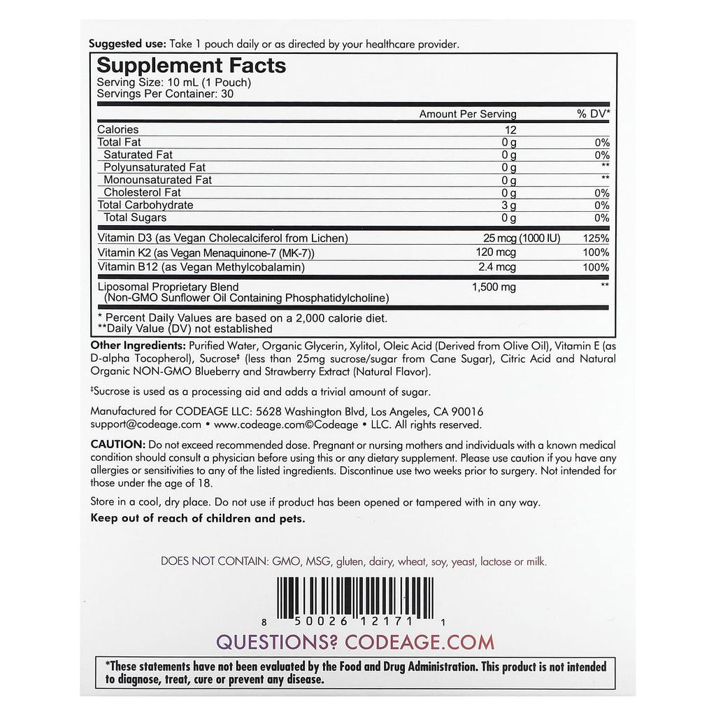 Nanofood, Liposomal D3+K2+B12, Mixed Berry, 30 Pouches, 10Ml (0.3Fl Oz) Each