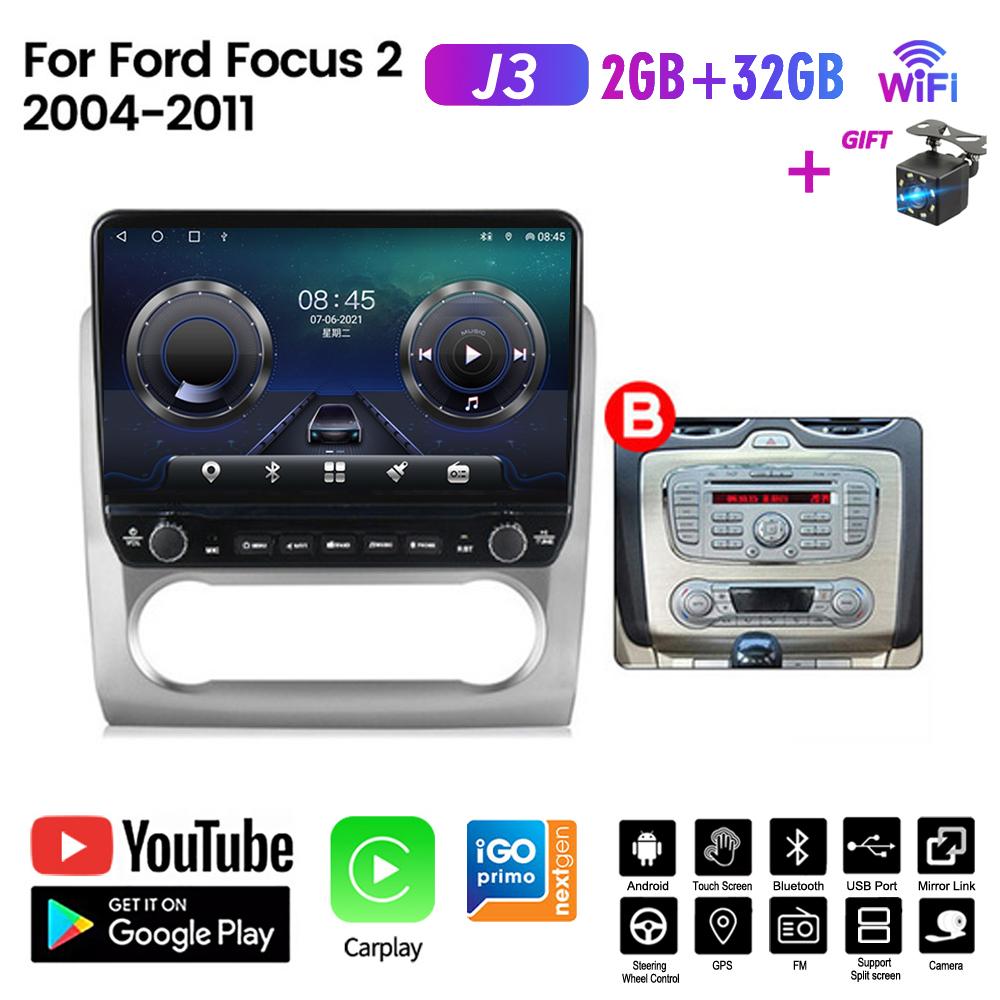 Автомобильное радио Android для Ford Focus 2 2004-2011 с кнопочной ручкой 10-дюймовый мультимедийный плеер с навигацией GPS Carplay 2 + 32 ГБ