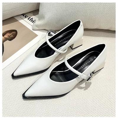 Мода 2024 года, высококачественные весенние туфли с острым носком, женские туфли на квадратном каблуке, однотонные, для улицы, женские туфли Zapatos Para Mujeres