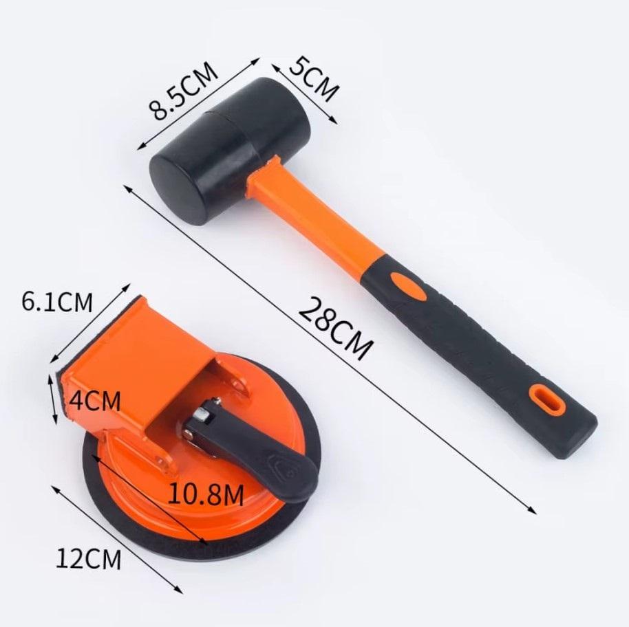 Tapping tool for removing gaps and leveling panels, suction cup + hammer