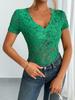 Женская однотонная кружевная рубашка с V-образным вырезом и короткими рукавами, весна/лето 2025
